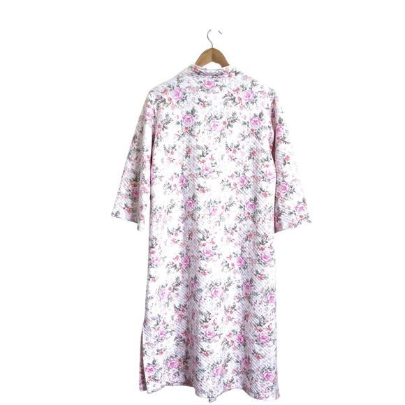 Miss Elaine Cottagecore Quilted Kaftan Nightgown Robe Size S Floral Full Zip - Picture 2 of 7